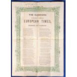 Ephemera, broad sheet for 1st January 1848 from the carriers of Willmer & Smith's European Times