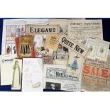 Ephemera, Fashion and Sewing, a collection of approx 20 vintage items to include shop labels,