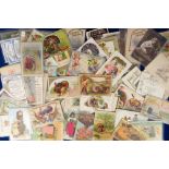 Postcards, greetings, a collection of 80+ mixed age cards, most embossed, to comprise