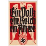 Postcard, Nazi Germany, Anschluss Vote, Ein Volk propaganda card, in red, scarce (vg)
