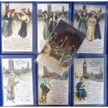 Postcards, Suffragette, a suffragette comic selection of 7 cards, published by Birn Bros, inc. 3/6