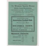 Football programme, Weston-Super-Mare v Swansea Town, 27 August, 1927, Friendly, 4 pages, scarce (