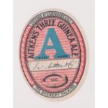 Beer label, Aitken's, The Brewery, Falkirk, a 94mm high vertical oval label for Aitkens Three Guinea