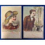 Ephemera, pair of chromolithographed mechanical cards 1882 'Papa Lost My Poodle' and 'What Became Of