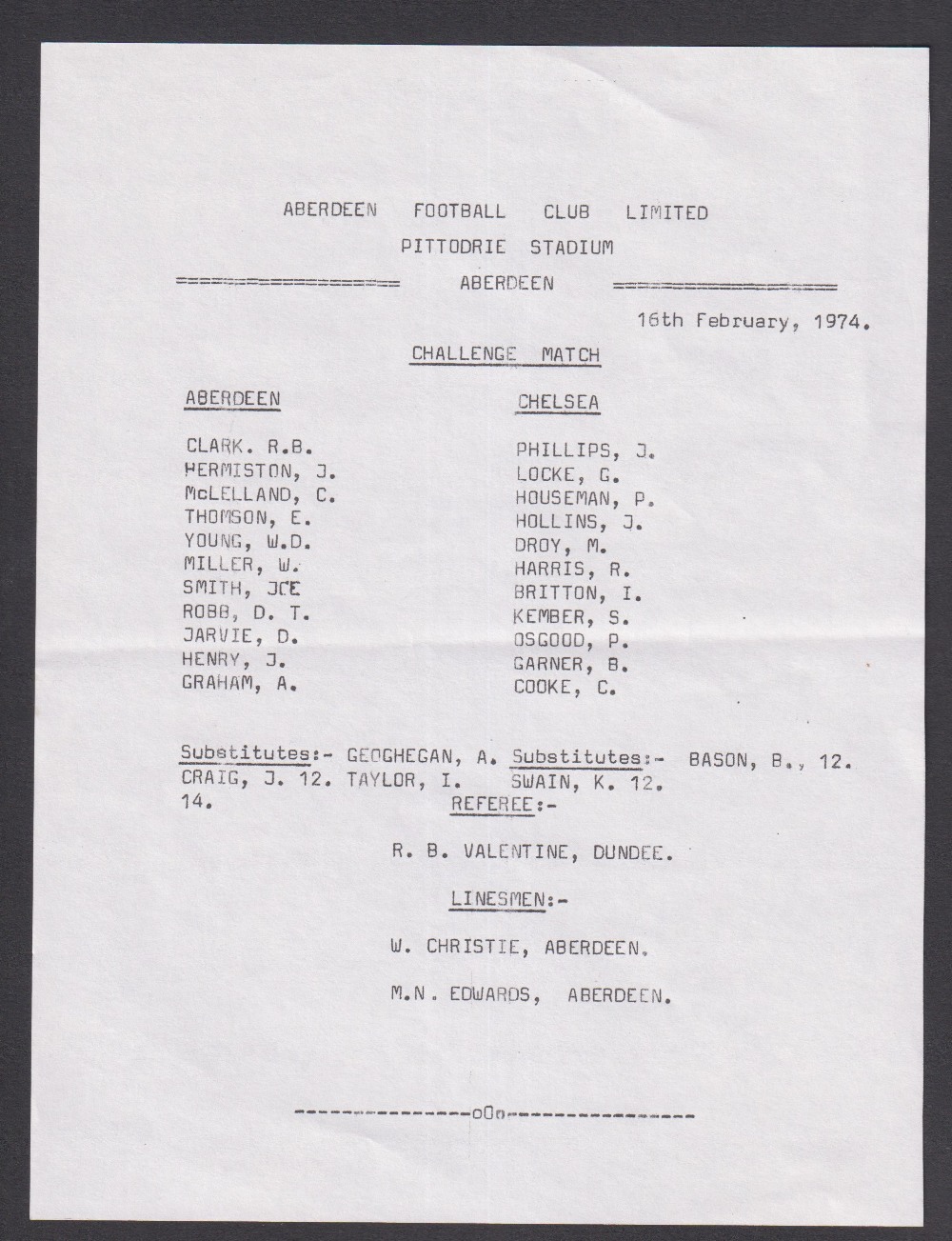 Football programmes, Aberdeen v Chelsea, two friendly match programmes, 26 April 1955 & 11 - Image 3 of 3