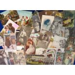 Postcards, a mixed subject collection of approx. 69 cards with romance (RPs and printed), ethnic Les