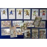 Postcards, an anthropomorphic mix of 18 cards in 3 sets of 6, inc. 'Just cats' set, showing