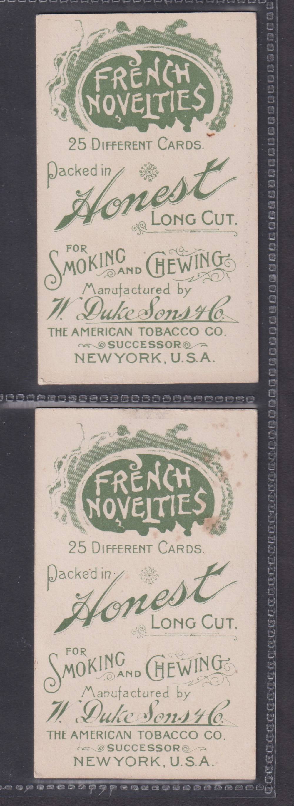 Cigarette cards, USA, Duke's, French Novelties, 'X' size (22/25) ref N110, missing pictures nos 9, - Image 6 of 12