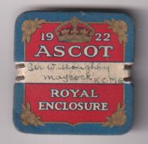 Horseracing, Royal Ascot, a card Royal Enclosure badge for 1922, made out to Sir Willoughby Maycock,