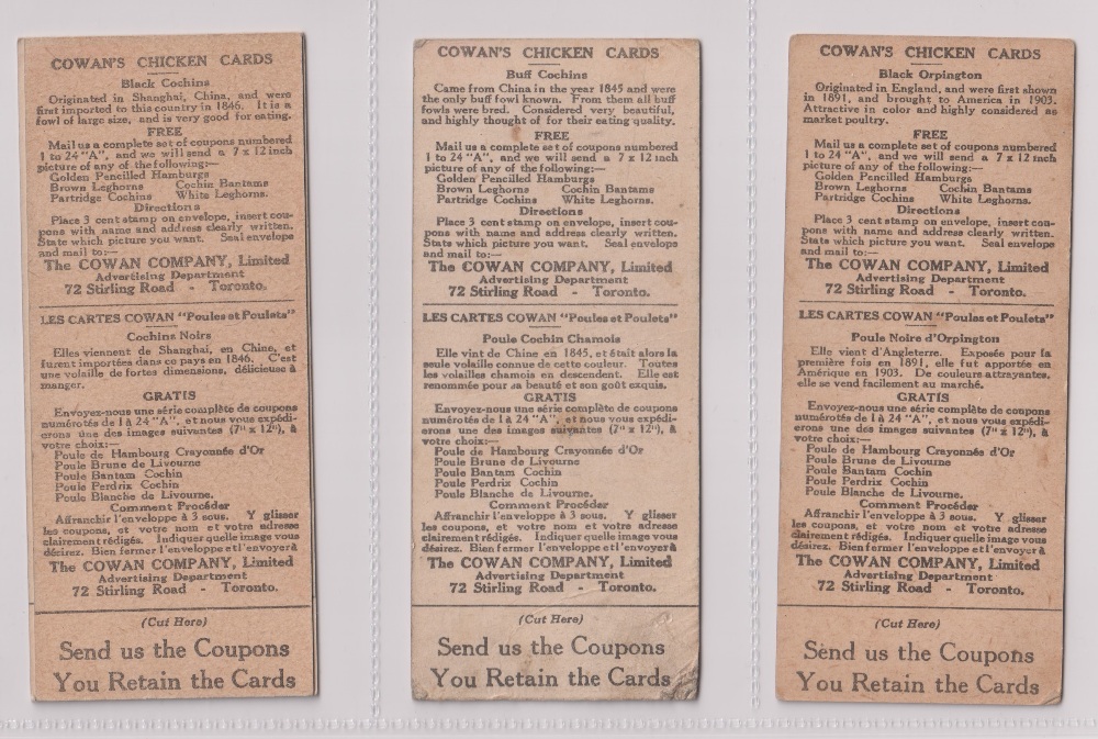 Trade cards, Canada, Cowan's, Canadian Bird Series (10/24, fair/gd), Chicken Cards (14/24, - Image 20 of 24