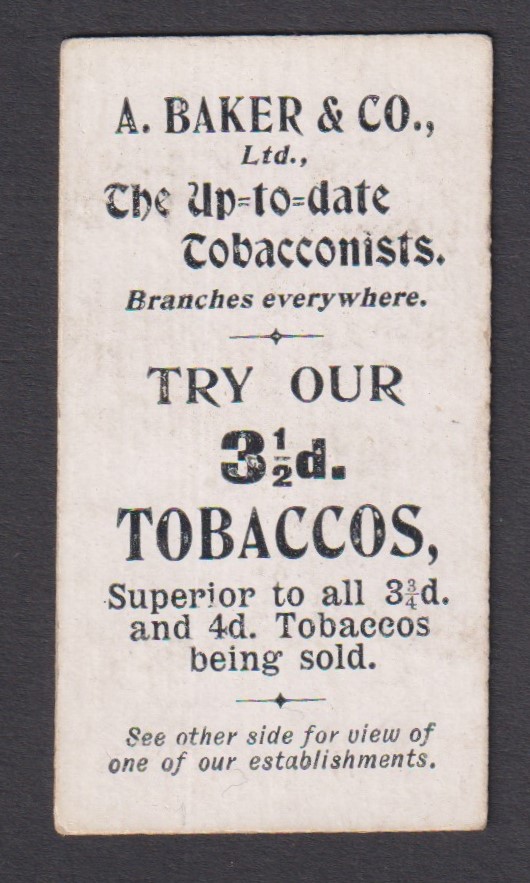 Cigarette card, A. Baker & Co, Baker's Tobacconist Shops (Try Our 3 1/2d Tobaccos), type card, 159 - Image 2 of 2
