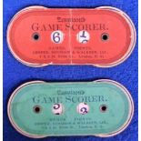 Ephemera, 2 advertising game scorers for Dennison's Inks, 1 green and 1 red, made of card with