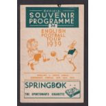 Football programme / autographs, South Africa v England, 24 June 1939, played at Kingsmead,