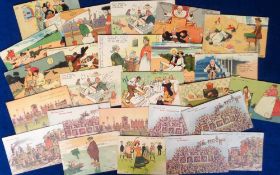 Postcards, Artist drawn, a collection of 24 cards, Tom Browne (15) inc. golf, seaside, court room