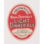 Beer label, Truswell's, Sheffield, Light Dinner Ale, (Non-Deposit) vertical oval label, approx
