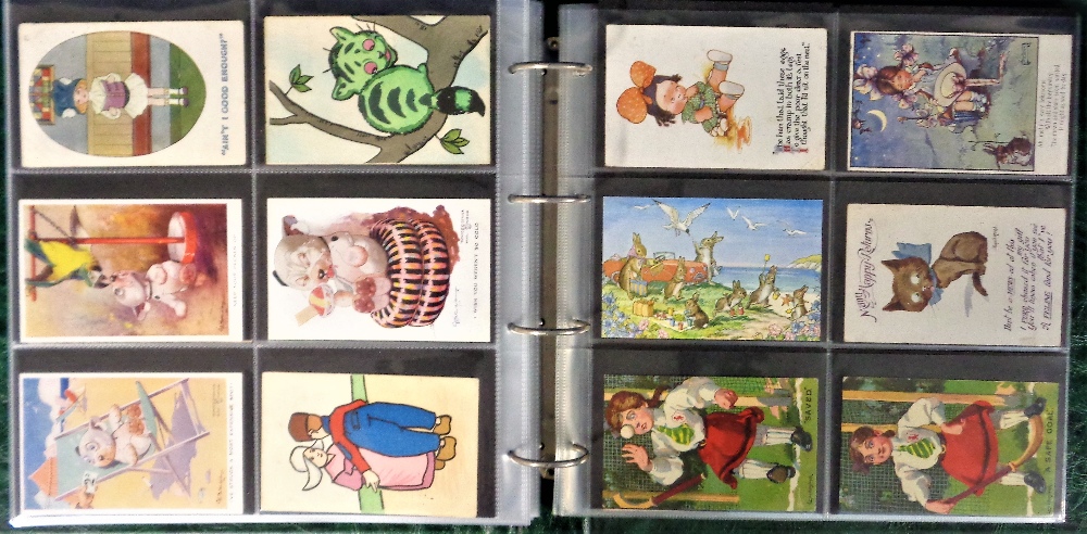 Postcards, a modern album of approx. 248 illustratede cards of children, comic, animals etc. Artists - Image 4 of 4