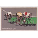 Postcard, Advertising, Cycling, Continental Cycle tyres, race, by Jn., (vg/ex)