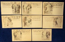 Postcards, Leopold Lelee, Art nouveau Jesus’s Miracles, with silvered halo, unusual, UB (vg) (8)