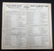 Horseracing, Royal Ascot, Racecard for the 8 June 1849 including The Wokingham Stakes won by Nina