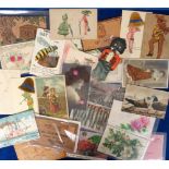 Postcards, Novelty, a good mixed novelty selection of approx. 27 cards inc. stamp montage, coin card