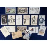 Postcards, Comic, a military comic selection of 16 anti Kaiser WW1 cards, artists include Lewin,