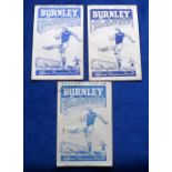 Football programmes, Burnley v Chelsea, three programmes, 1947/8, 48/9 & 49/50, 6 December 1947 (