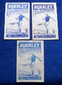 Football programmes, Burnley v Chelsea, three programmes, 1947/8, 48/9 & 49/50, 6 December 1947 (