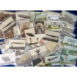 Postcards, Airships, 70+ cards, RPs, printed and artist drawn showing airships in flight, crashes,