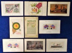 Postcards, Silks, a collection of 9 woven silk cards inc. Scottish National Exhibition Glasgow
