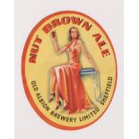 Beer label, Old Albion Brewery Ltd, Sheffield,Nut Brown Ale, vertical oval label, showing elegant