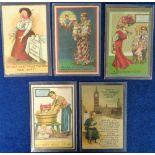 Postcards, Suffragette, a selection of 5 comic suffragette cards, inc. 'Where Oh Where is my