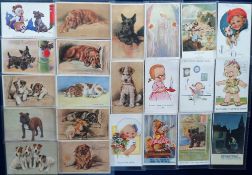 Postcards, an illustrated collection of approx. 65 cards of children and animals. Artists include
