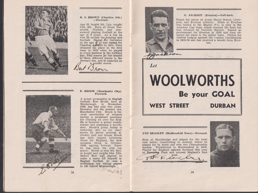 Football programme / autographs, South Africa v England, 24 June 1939, played at Kingsmead, - Image 3 of 3