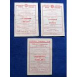 Football programmes, Liverpool v Chelsea, three programmes, 1946/7, 47/8 & 48/9, Sept 1946 (sl