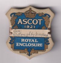 Horseracing, Royal Ascot, a card Royal Enclosure badge for 1921, made out to Sir Willoughby Maycock,