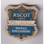 Horseracing, Royal Ascot, a card Royal Enclosure badge for 1921, made out to Sir Willoughby Maycock,