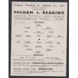 Football programme, Fulham v Reading, 27 September 1941, London War League, single sheet (vg) (1)