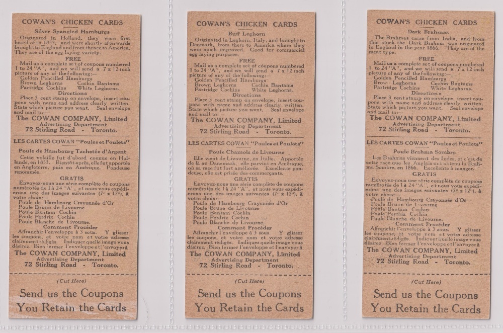 Trade cards, Canada, Cowan's, Canadian Bird Series (10/24, fair/gd), Chicken Cards (14/24, - Image 14 of 24