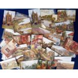 Postcards, a selection of approx. 100 cards of illustrated scenic views of the UK. Artists include