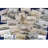 Postcards, Naval, a good selecton of approx. 53 RPs of naval shipping, inc. HMS Hawkins,