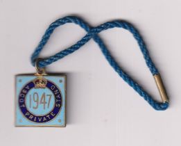 Horseracing, Royal Ascot, enamel badge for Ascot Private Stand 1947, with original cord still