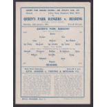 Football programme, QPR v Reading, 16 January 1943, FLS, single sheet (vg) (1)