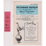 Football programme & ticket, Tottenham v Chelsea, 30 December 1961, Division 1 (score noted on
