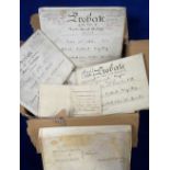 Deeds, documents, indentures Suffolk, approx 90 vellum and paper documents 1668 to 1911 though