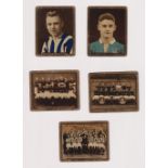 Metal Football trade cards, 5 metal Football cards, all 'M' size, 3 Topical Times Football Teams,