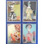 Postcards, M Montedoro, classical Art Nouveau/Deco exotic girls, No 1-4 (gd/vg) (4)