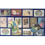 Postcards, Glamour, an italian Art Deco glamour mix of 16 cards, artists include Mauzan, Corbella,
