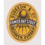 Beer label, Dudgeon & Co, Belhaven, Dunbar, Famed Oat Stout, a scarce 99mm high vertical oval