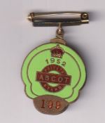 Horseracing, Royal Ascot, enamel badge for Ascot Private Stand 1952, with original metal clip