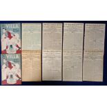 Football programmes, Aston Villa homes, 1944/5 to 1948/9, ten programmes, v Birmingham 26 Feb 1944